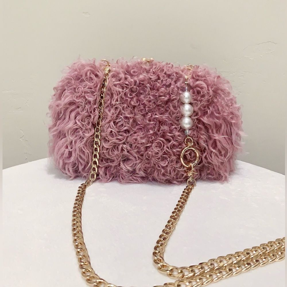 Handmade Genuine Curly Shearling Kisslock Clutch/Shoulder Bag/Crossbody